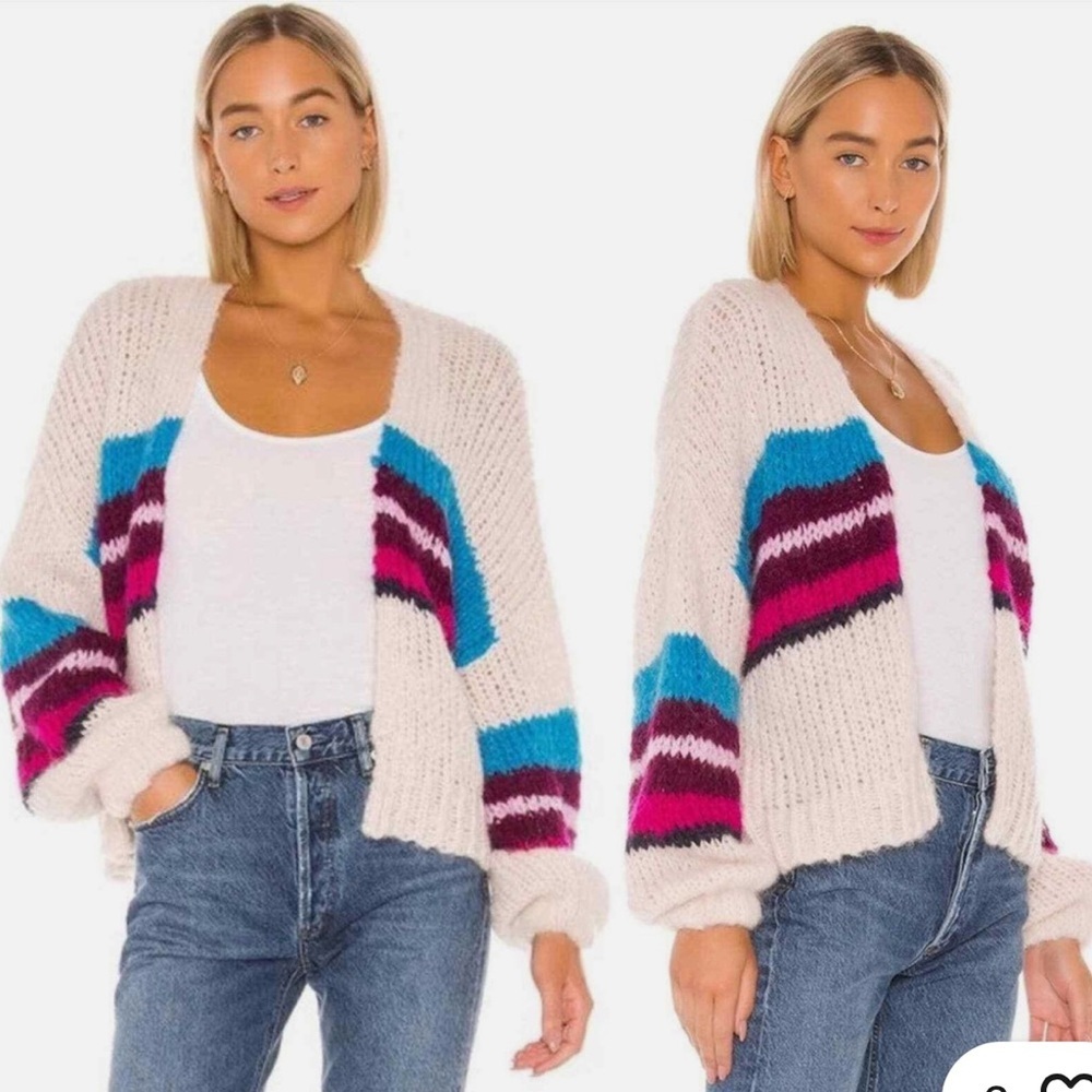 Rocky Barnes x 360 Cashmere Isabel Stripe Cardigan SM Wool Alpaca Blend Sweater